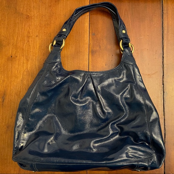 Coach Blue Patent Leather Hobo Shoulder Bag Many Compartments - Picture 2 of 4